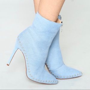 Fashion Nova Studded Bootie Light Denim NWT